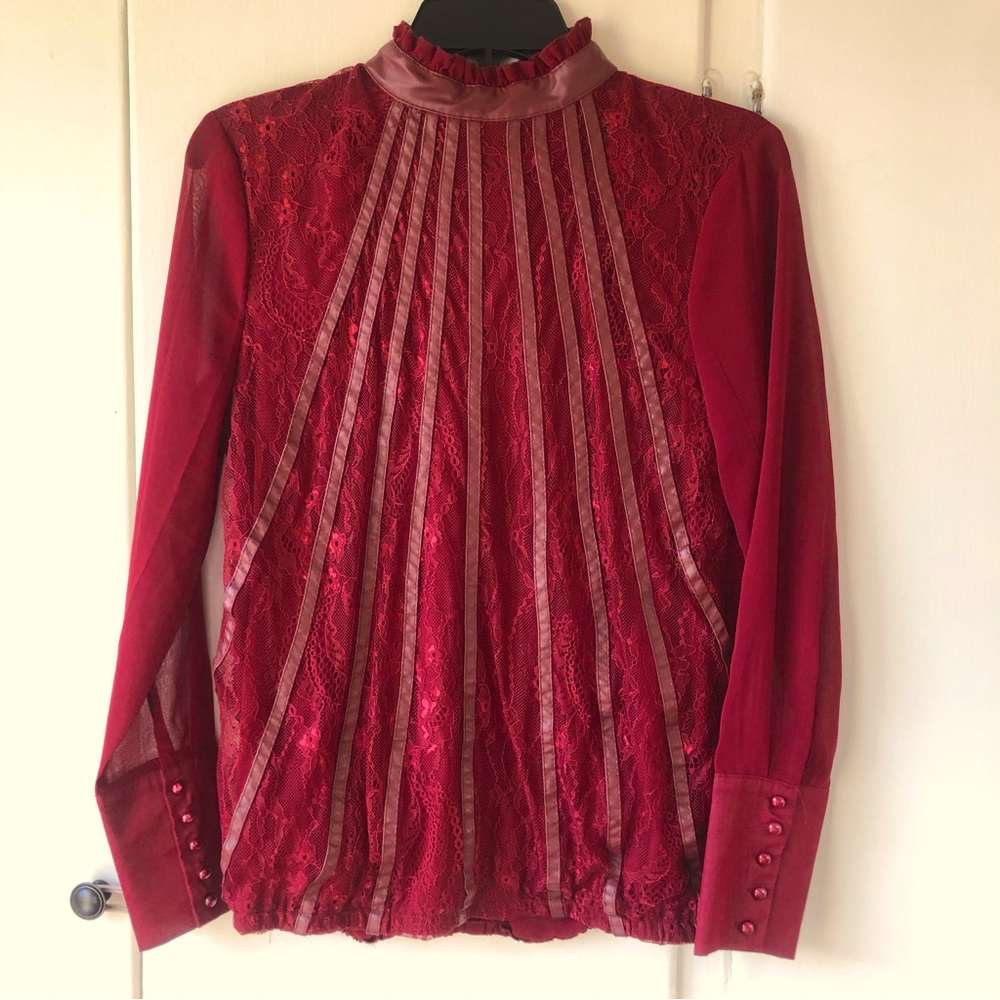 Scarlett Italian lace and leather long sleeved blouse, size M